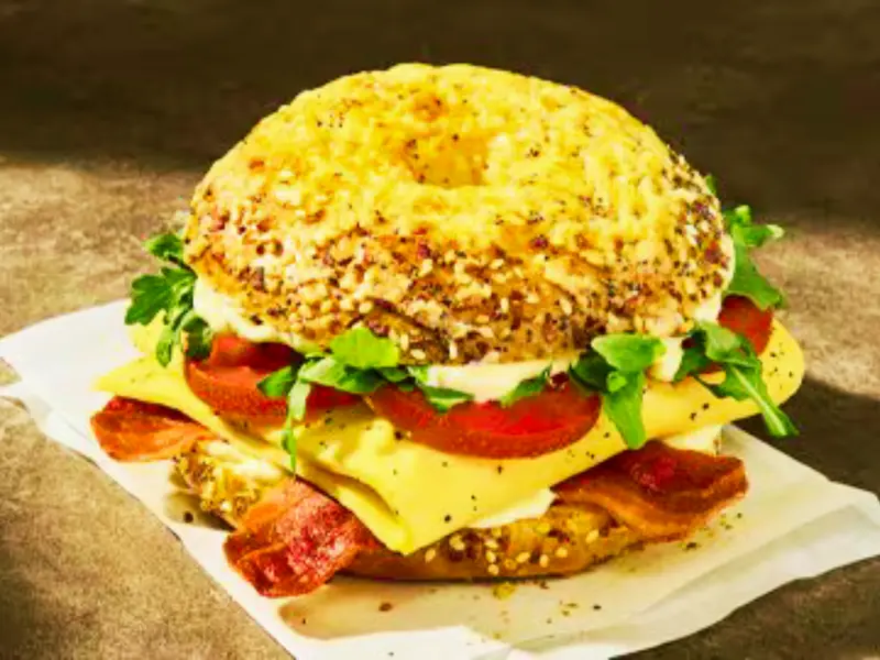 Panera Bread menu item: Wake-Up BLT Asiago Everything Bagel Stack