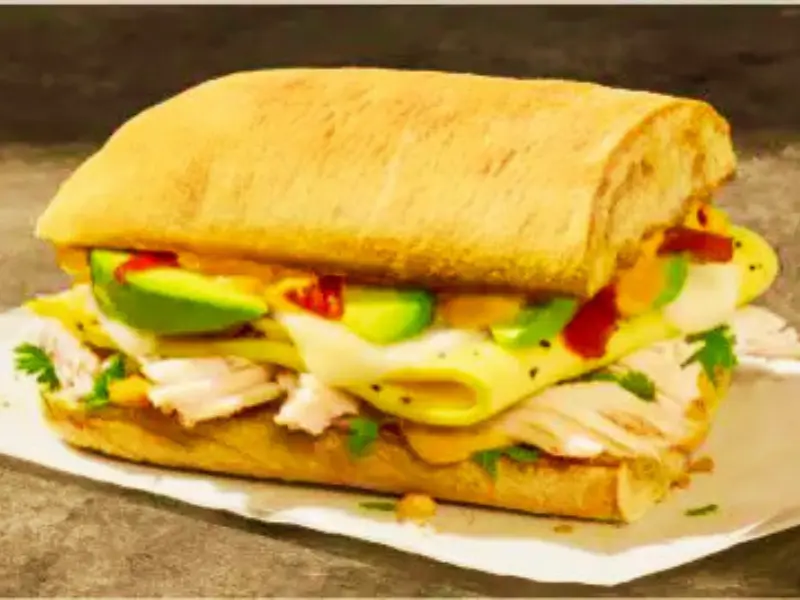 Panera Bread menu item: Chipotle Chicken Scrambled Egg Avocado on Ciabatta