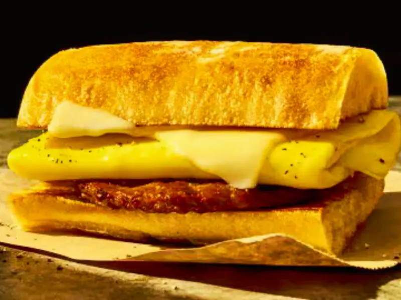 Panera Bread menu item: Ciabatta Sausage, Egg & Cheese Sandwich