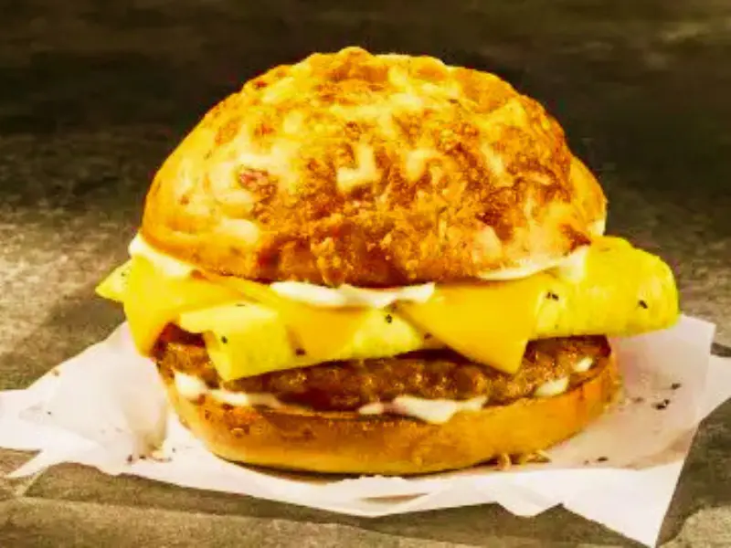 Panera Bread menu item: Sausage, Egg Asiago Bagel Stack