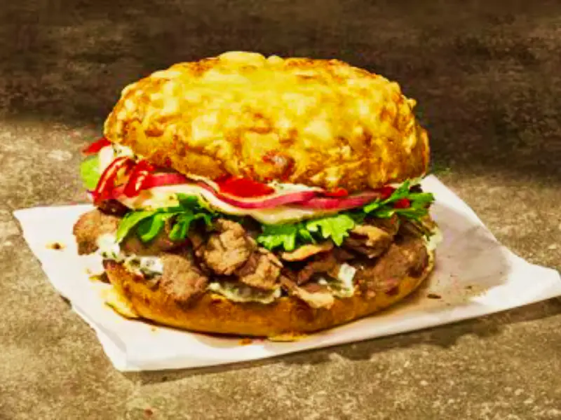 Panera Bread menu item: Spicy Steak Asiago Bagel Stack