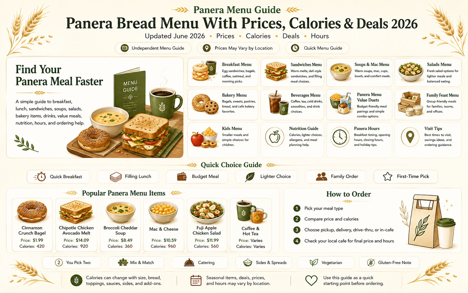 Panera Bread Menu with prices, calories, deals, hours, popular items, and ordering guide 2026